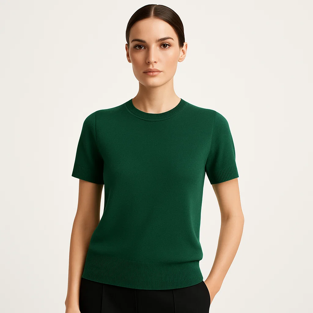 green-short-sleeve-knit-top