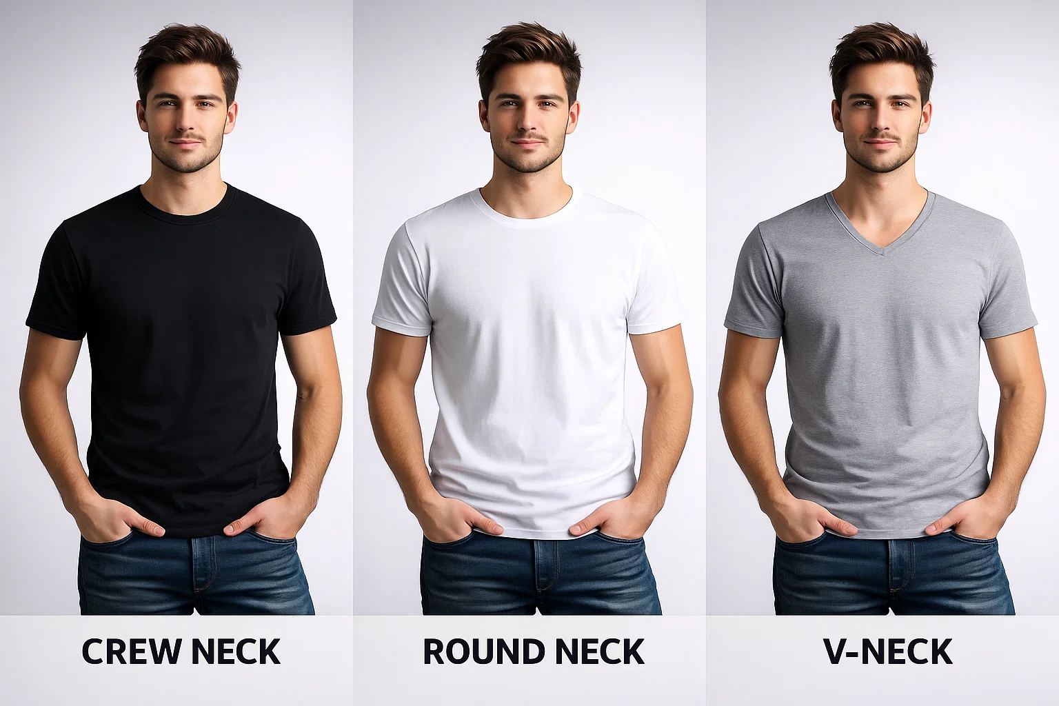 Crew Neck vs Round Neck vs V-Neck neckline