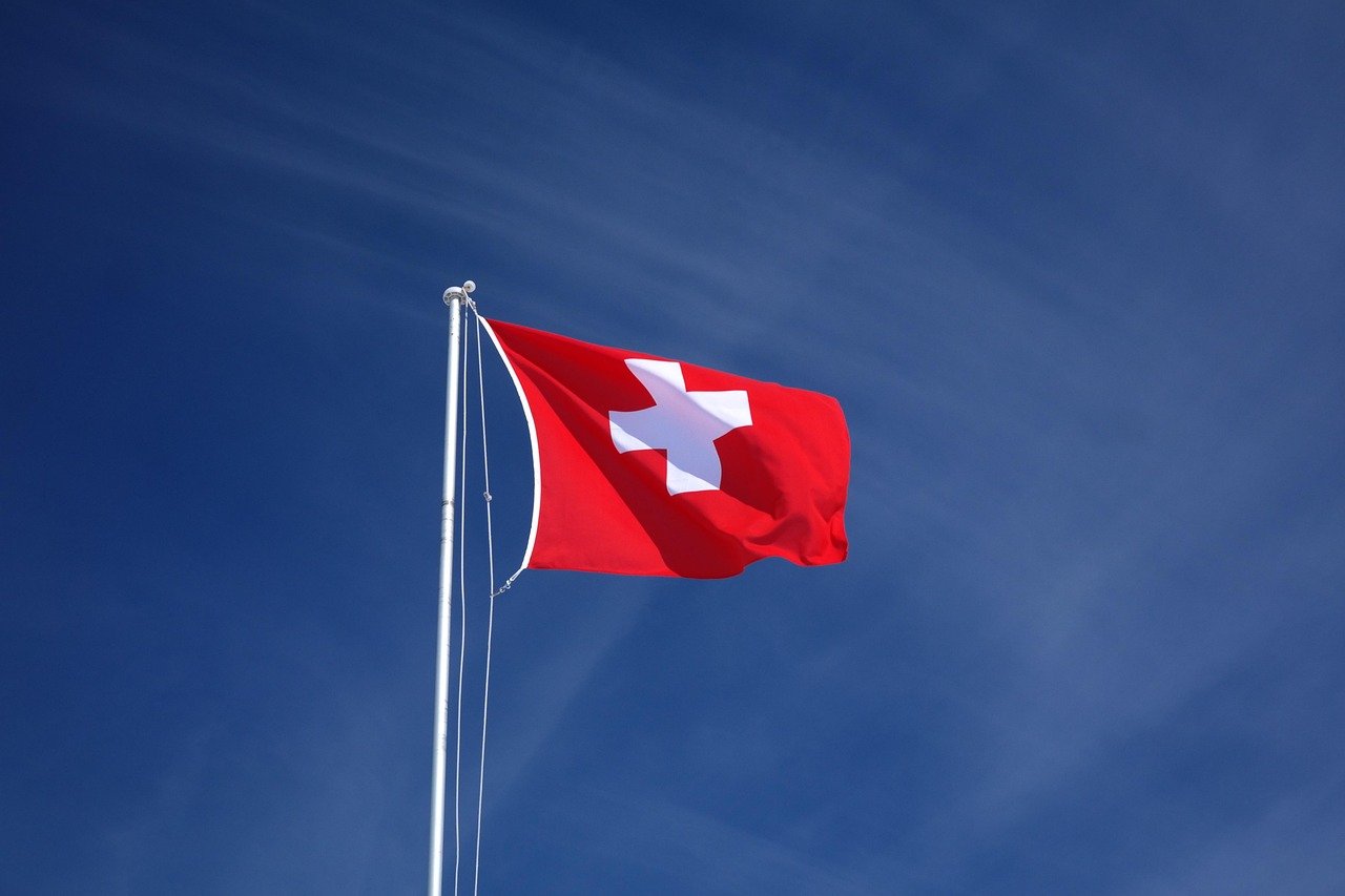 flag, banner, switzerland, red, white, fluttering