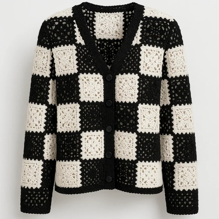 black-and-white-crochet-cardigan-custom-knitwear-oem