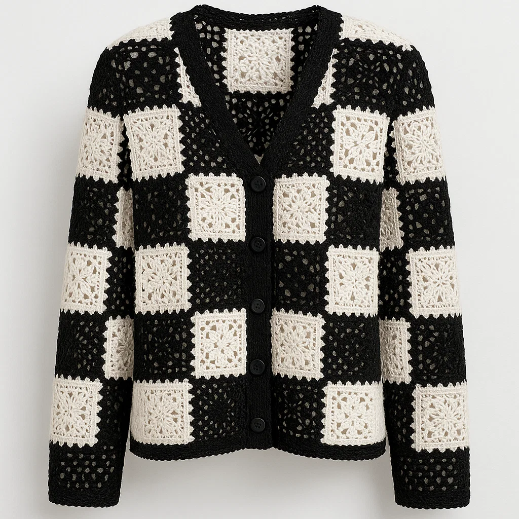 black-and-white-crochet-cardigan-custom-knitwear-oem