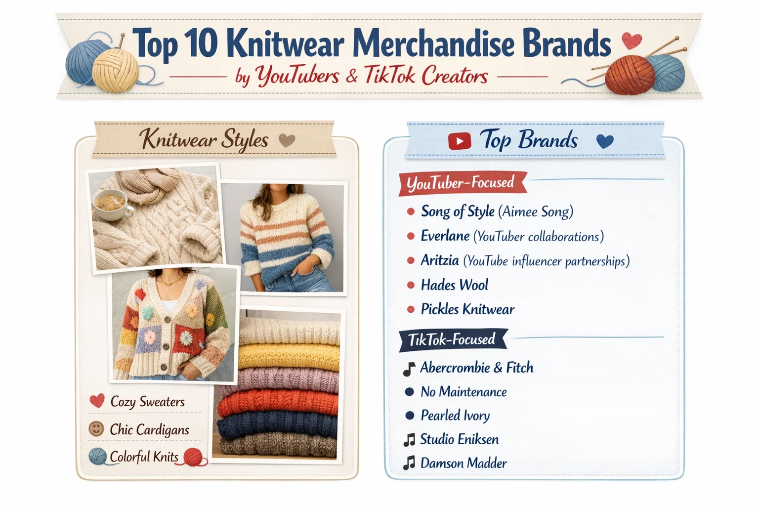 Top 10 Knitwear Merchandise Brands by YouTubers and TikTok Creators