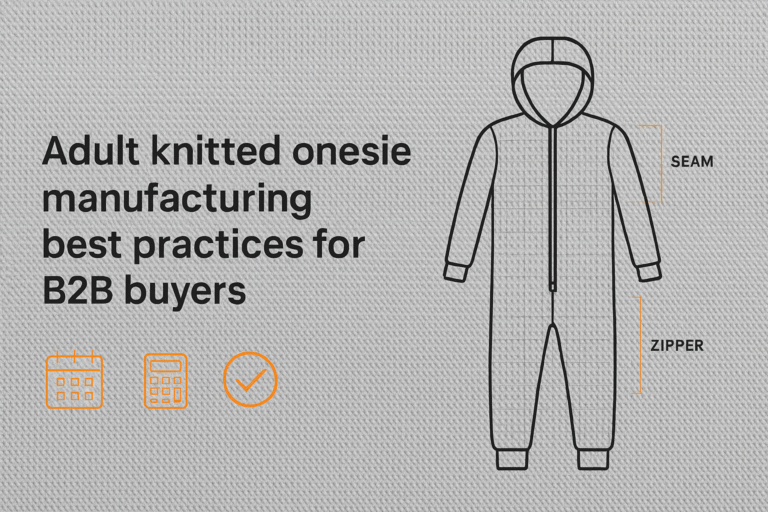 Feature image: knitted fabric texture with technical onesie outline and procurement icons