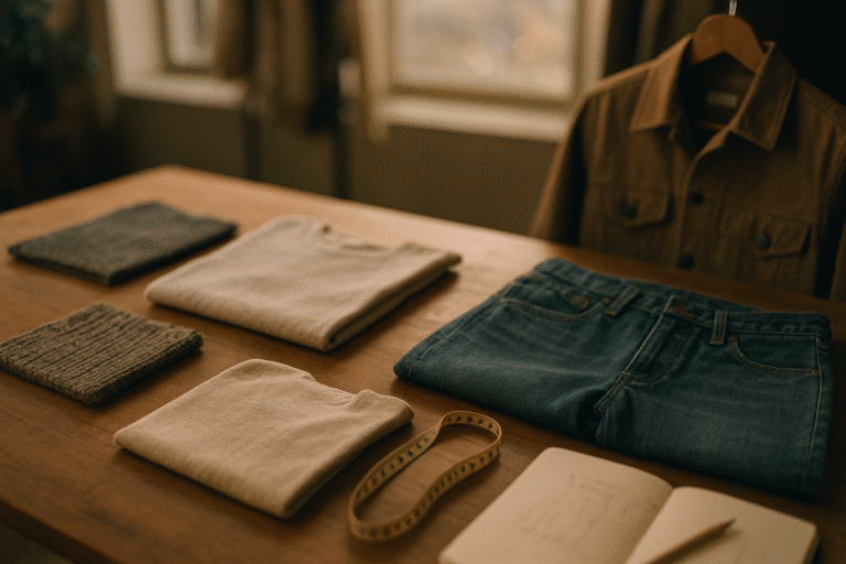 Types of garments across apparel categories on a studio worktable