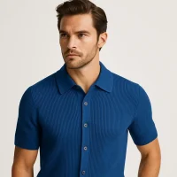 blue-short-sleeve-button-up-shirt