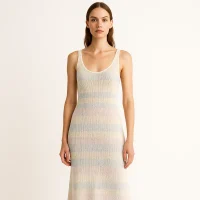 Model showcasing cotton blend knit summer dress, lightweight luxury look