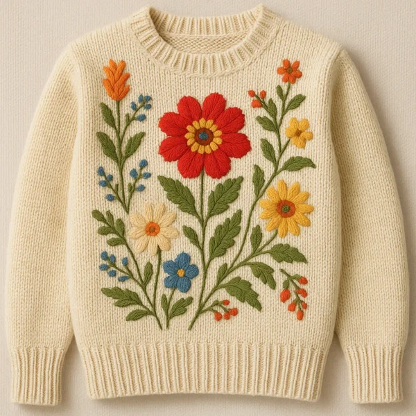 embroidery type knit sweater