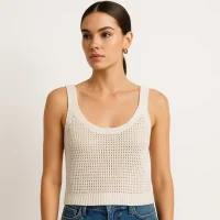 Model in knitted top for summer, professional knitwear factory and B2B supplier for global apparel companies