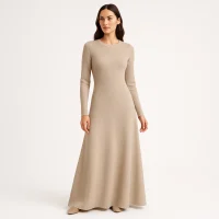Model showcasing knitwear maxi dress, high-quality knitwear factory manufacturer for wholesale and private label production